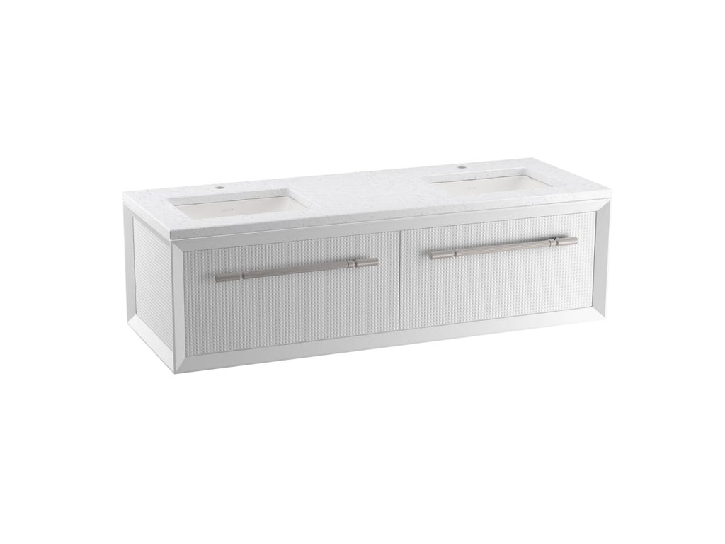 KOHLER K-CM33563-BD1-GL7 Enivo 60" Wall-Hung Bathroom Vanity Cabinet With Sinks And Quartz Top - Gloss Black