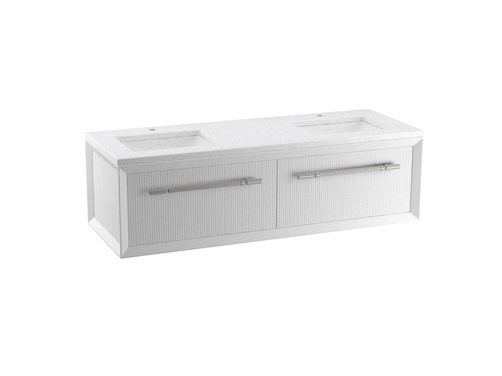 KOHLER K-CM33563-BD1-GL7 Enivo 60" Wall-Hung Bathroom Vanity Cabinet With Sinks And Quartz Top - Gloss Black