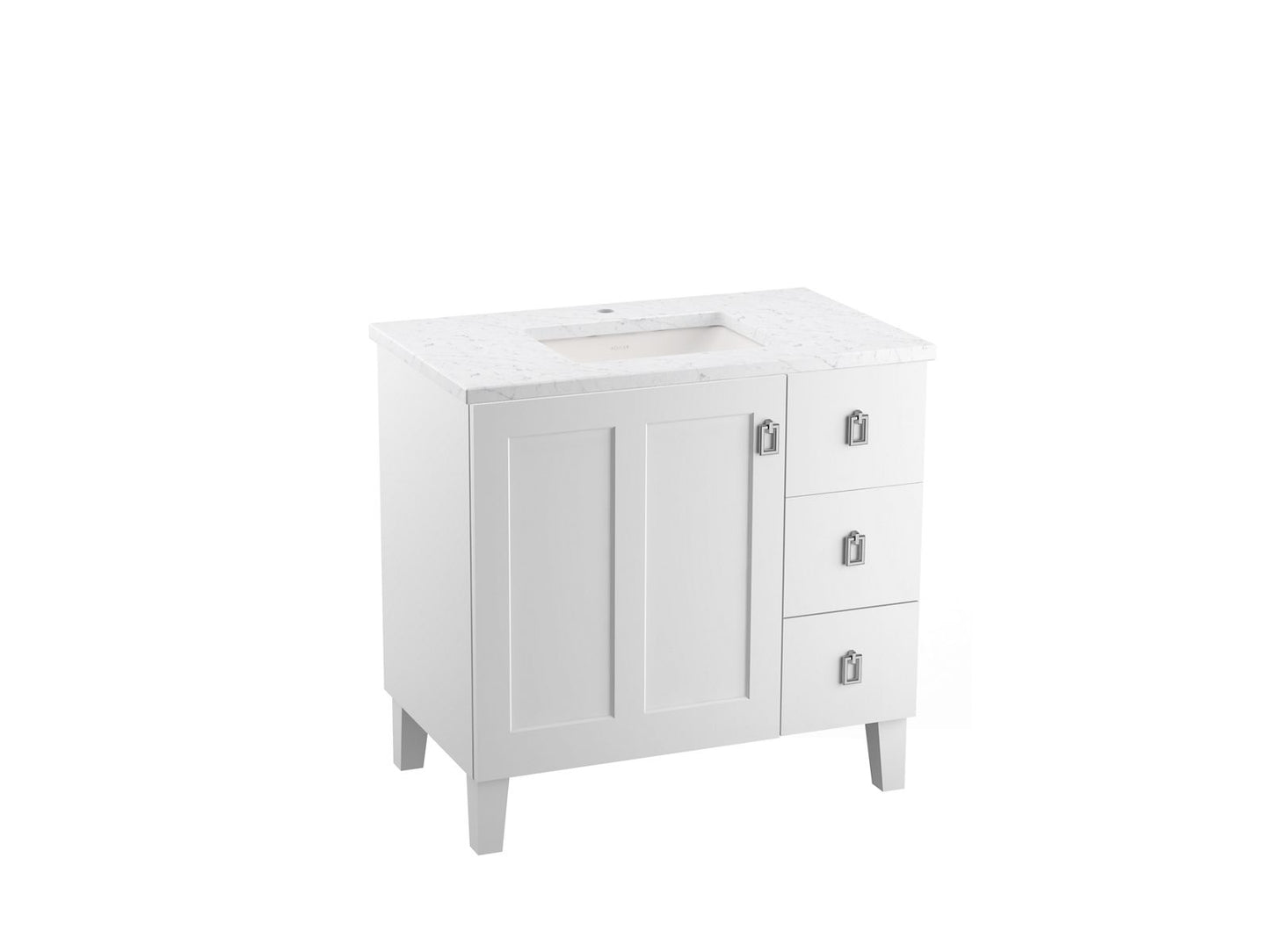 KOHLER K-CM99533-BD1-1WA Poplin 36" Bathroom Vanity Cabinet With Sink And Quartz Top In Linen White