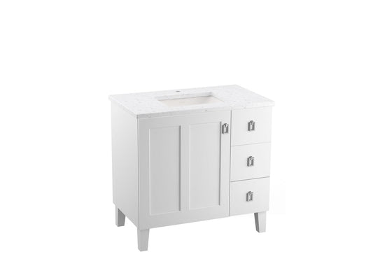 KOHLER K-CM99533-BD1-1WA Poplin 36" Bathroom Vanity Cabinet With Sink And Quartz Top In Linen White