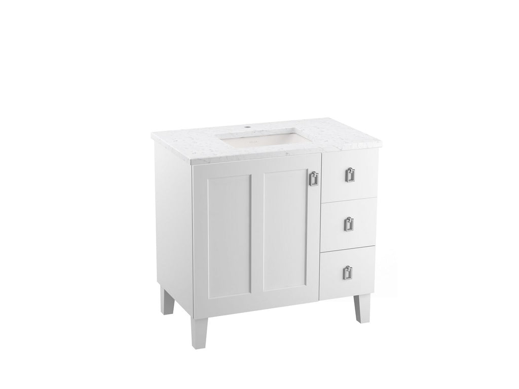 KOHLER K-CM99533-BD1-1WT Poplin 36" Bathroom Vanity Cabinet With Sink And Quartz Top - Mohair Grey
