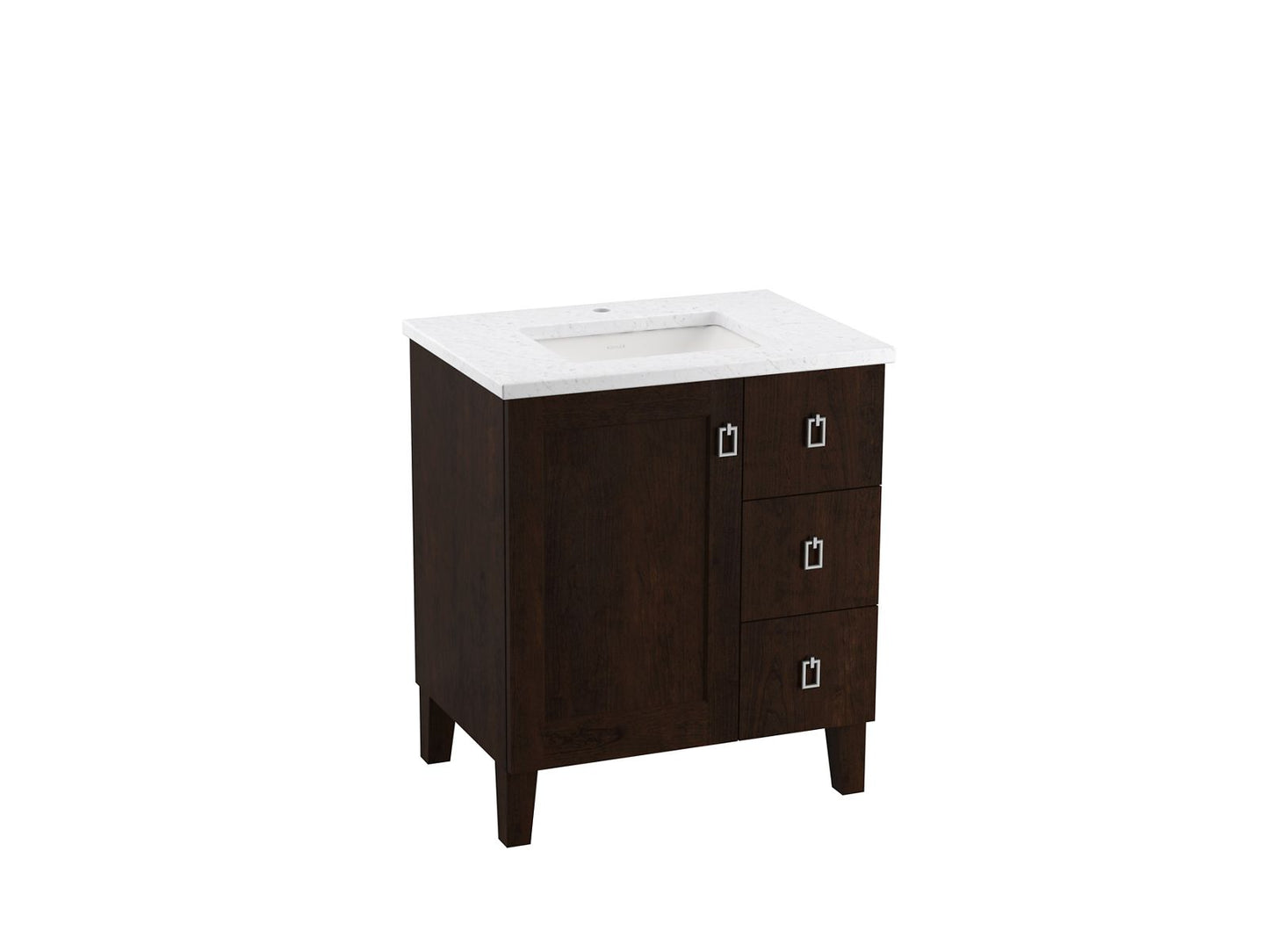 KOHLER K-CM99530-BD1-1WB Poplin 30" Bathroom Vanity Cabinet With Sink And Quartz Top In Claret Suede