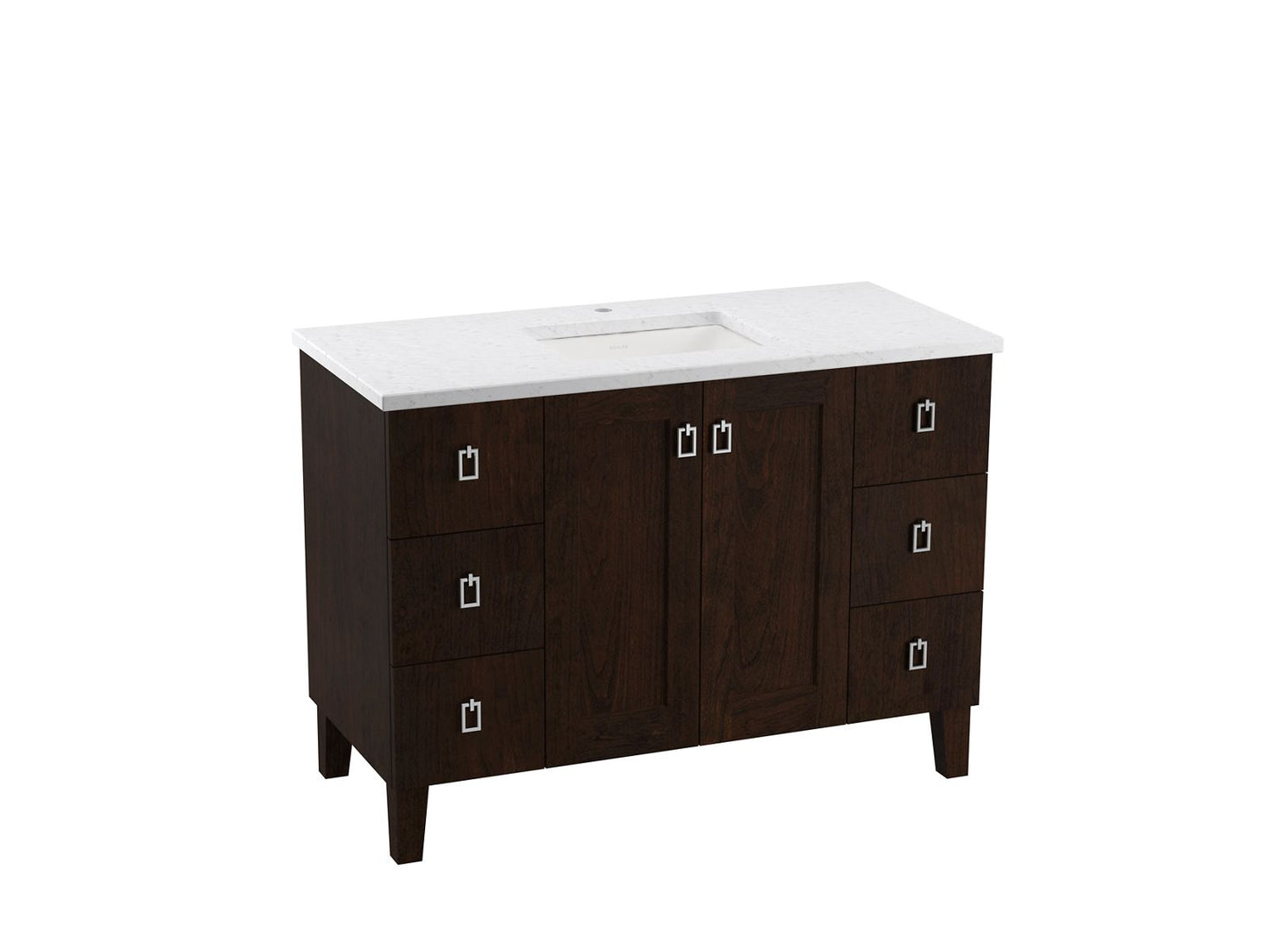 KOHLER K-CM99535-BD1-1WB Poplin 48" Bathroom Vanity Cabinet With Sink And Quartz Top In Claret Suede