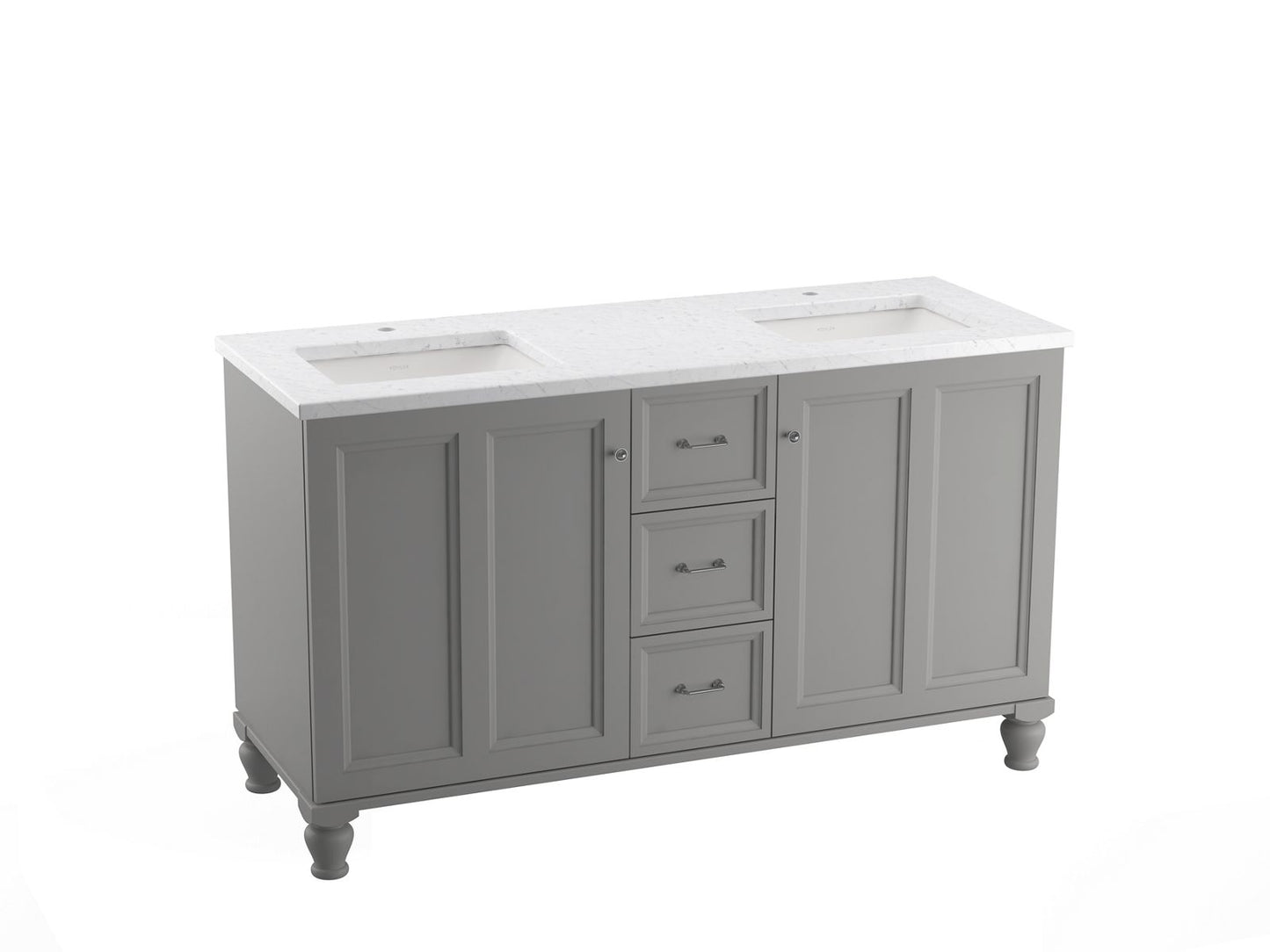 KOHLER K-99524-LG-1WT Damask 60" Bathroom Vanity Cabinet In Mohair Grey