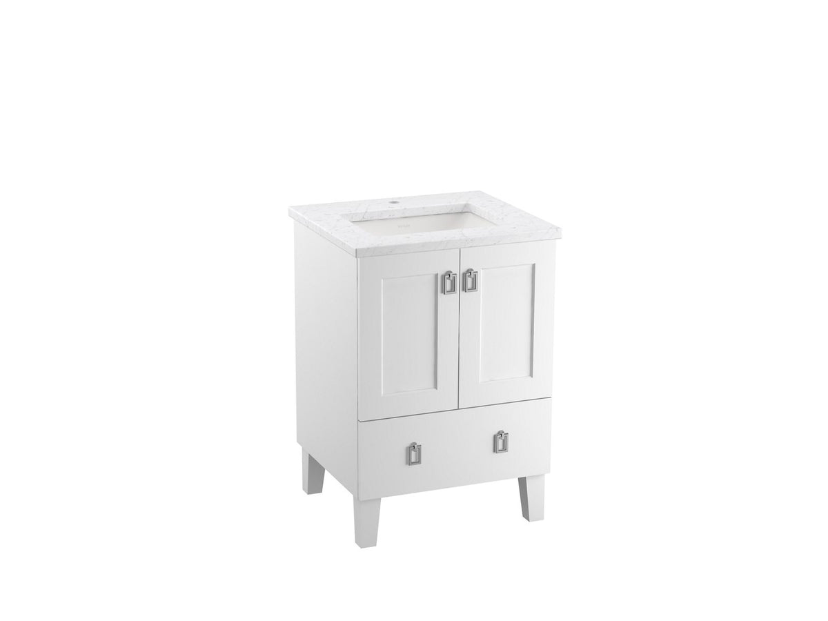 KOHLER K-CM99527-BD1-1WA Poplin 24" Bathroom Vanity Cabinet With Sink And Quartz Top - Linen White