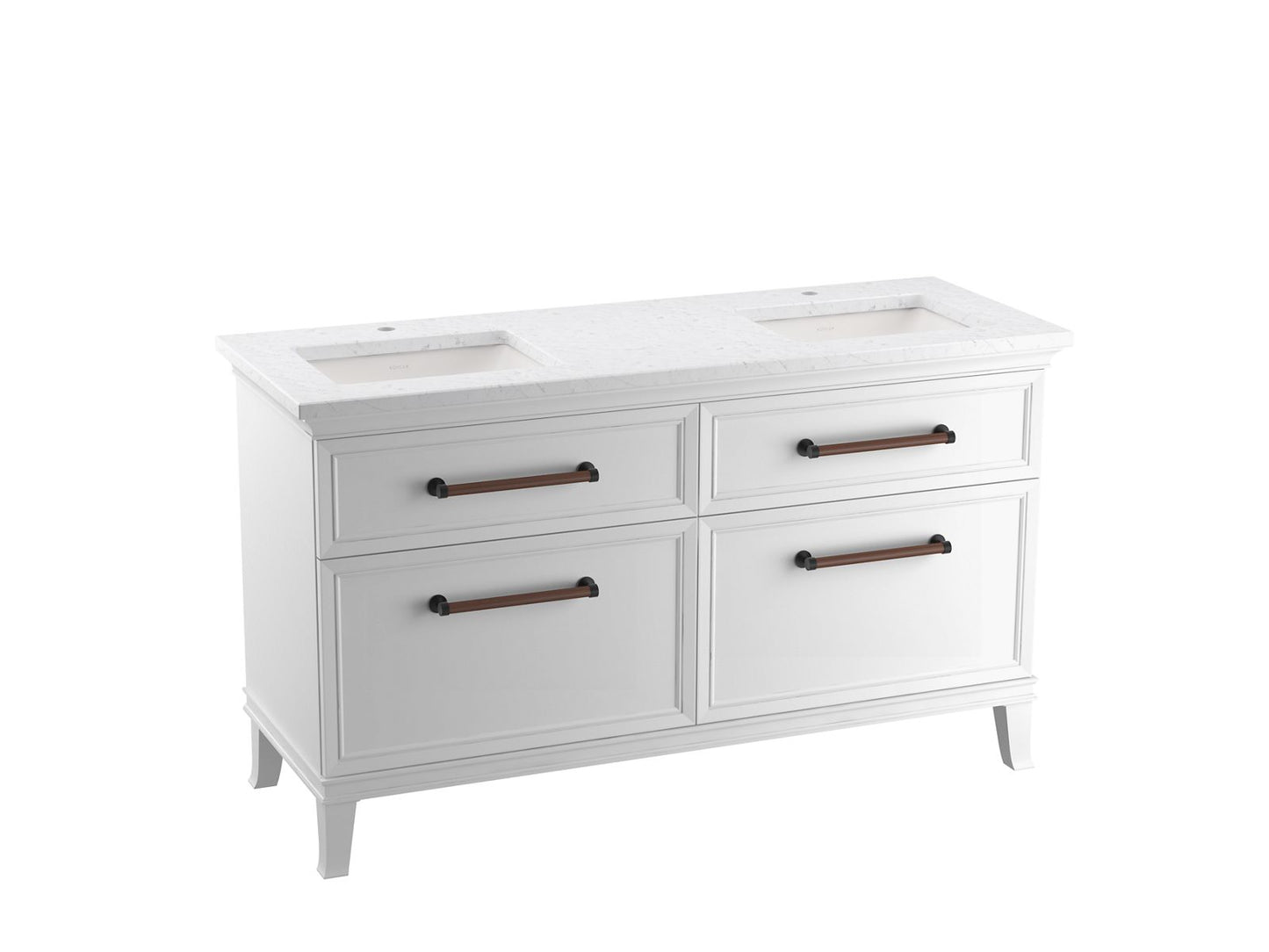 KOHLER K-CM33560-BD1-1WA Artifacts 60" Bathroom Vanity Cabinet With Sinks And Quartz Top In Linen White