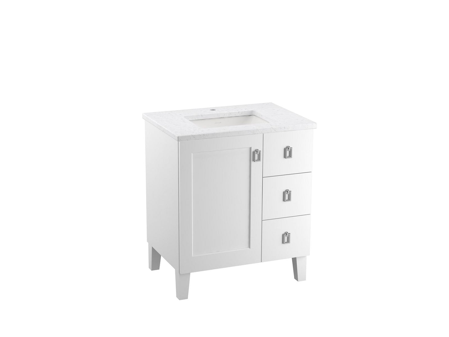 KOHLER K-CM99530-BD1-1WA Poplin 30" Bathroom Vanity Cabinet With Sink And Quartz Top In Linen White