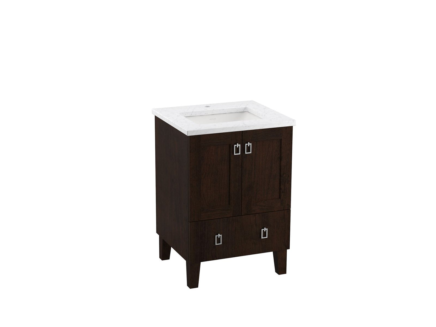 KOHLER K-CM99527-BD1-1WB Poplin 24" Bathroom Vanity Cabinet With Sink And Quartz Top In Claret Suede