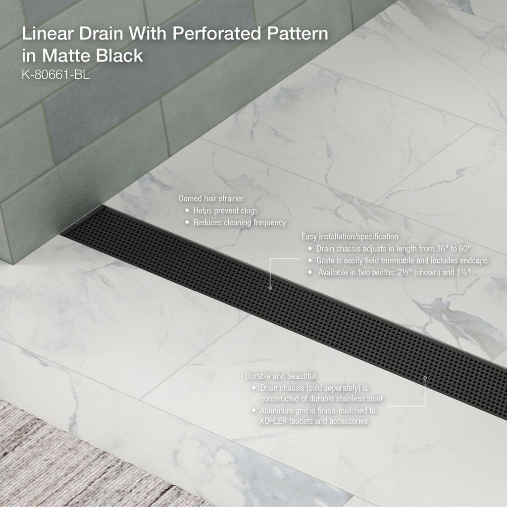 KOHLER K-80659-BL 2-1/2" X 36" Linear Drain Grate With Perforated Pattern - Matte Black