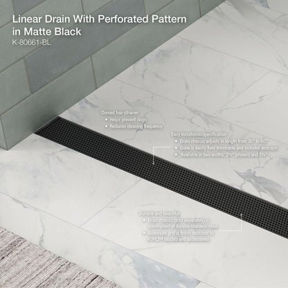 KOHLER K-80663-BL 1-1/4" x 48" linear drain grate with perforated pattern - Matte Black