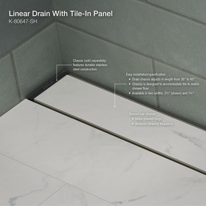 KOHLER K-80652-BL 1-1/4" X 60" Linear Drain Grate With Tile-In Panel - Matte Black