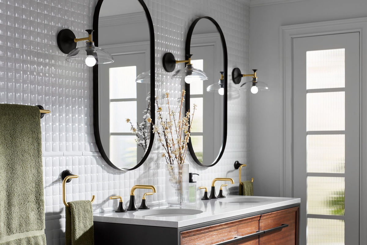 KOHLER K-27416-4N-BMB Tone Widespread Bathroom Sink Faucet, 0.5 Gpm - Matte Black With Brushed Moderne Brass