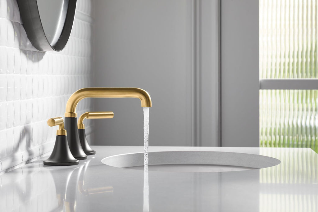KOHLER K-27416-4N-BMB Tone Widespread Bathroom Sink Faucet, 0.5 Gpm - Matte Black With Brushed Moderne Brass