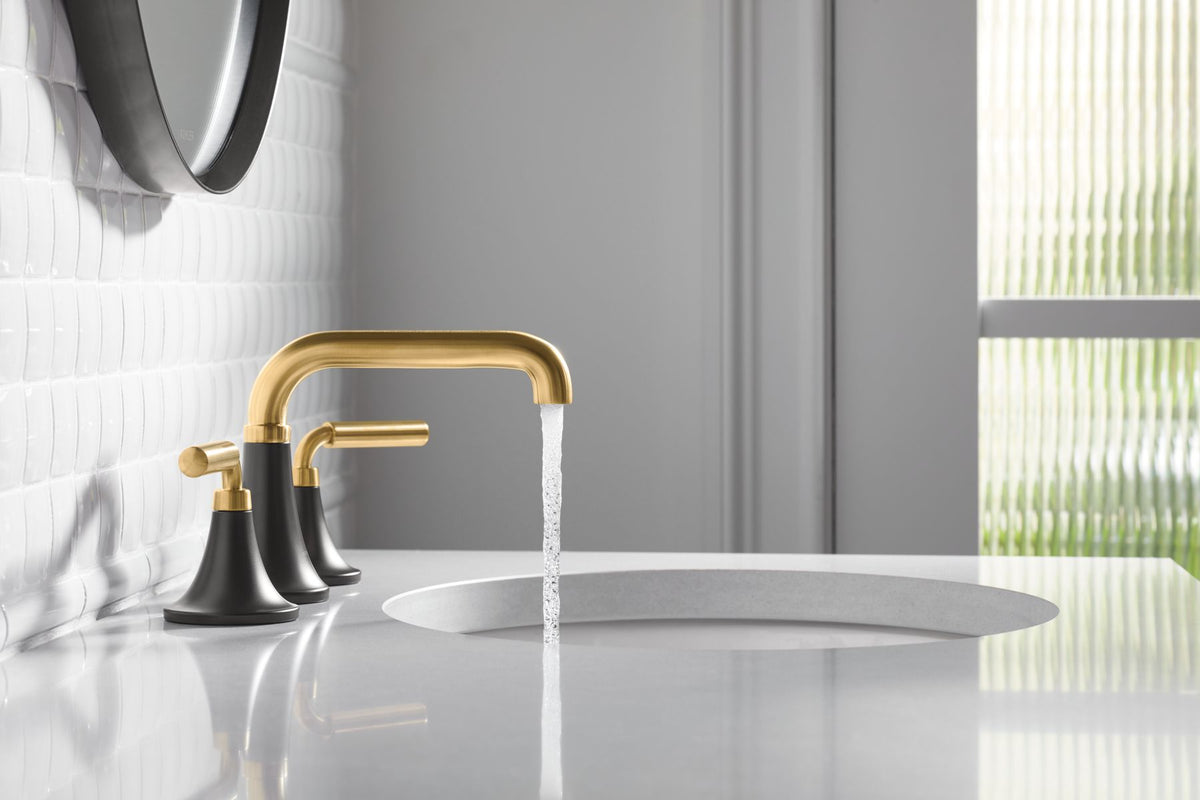 KOHLER K-27416-4N-BMB Tone Widespread Bathroom Sink Faucet, 0.5 Gpm - Matte Black With Brushed Moderne Brass