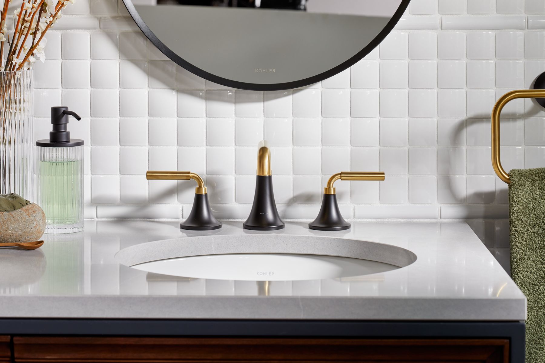 KOHLER K-27416-4N-BMB Tone Widespread Bathroom Sink Faucet, 0.5 Gpm - Matte Black With Brushed Moderne Brass
