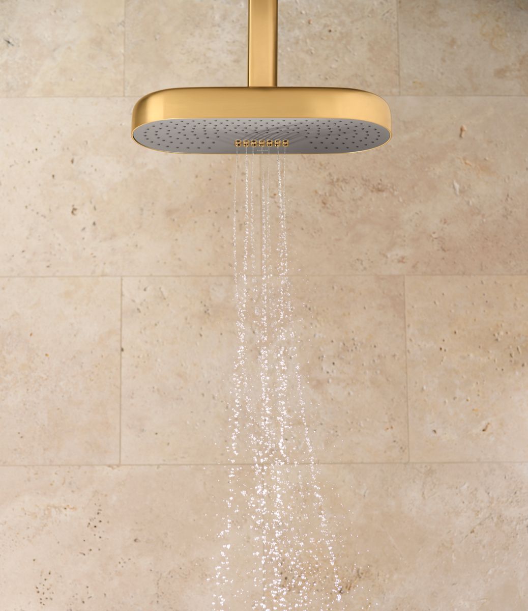KOHLER K-26295-AF Statement Oblong 14" Two-Function Rainhead, 2.5 Gpm - Vibrant French Gold