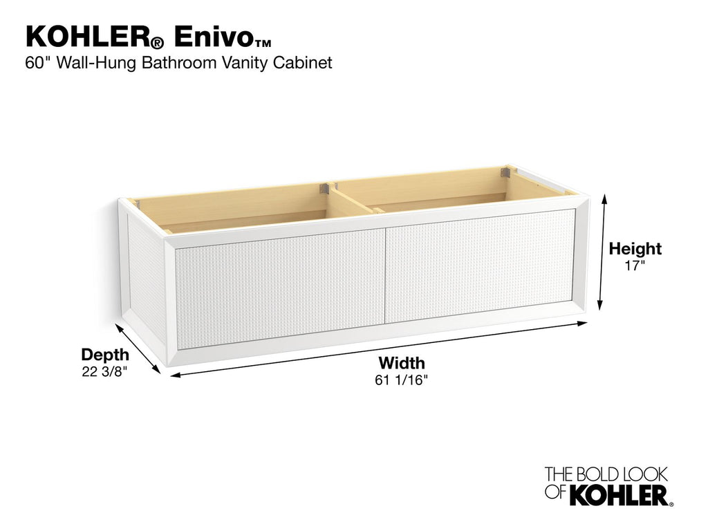 KOHLER K-33563-GL7 Enivo 60" Wall-Hung Bathroom Vanity Cabinet - Gloss Black