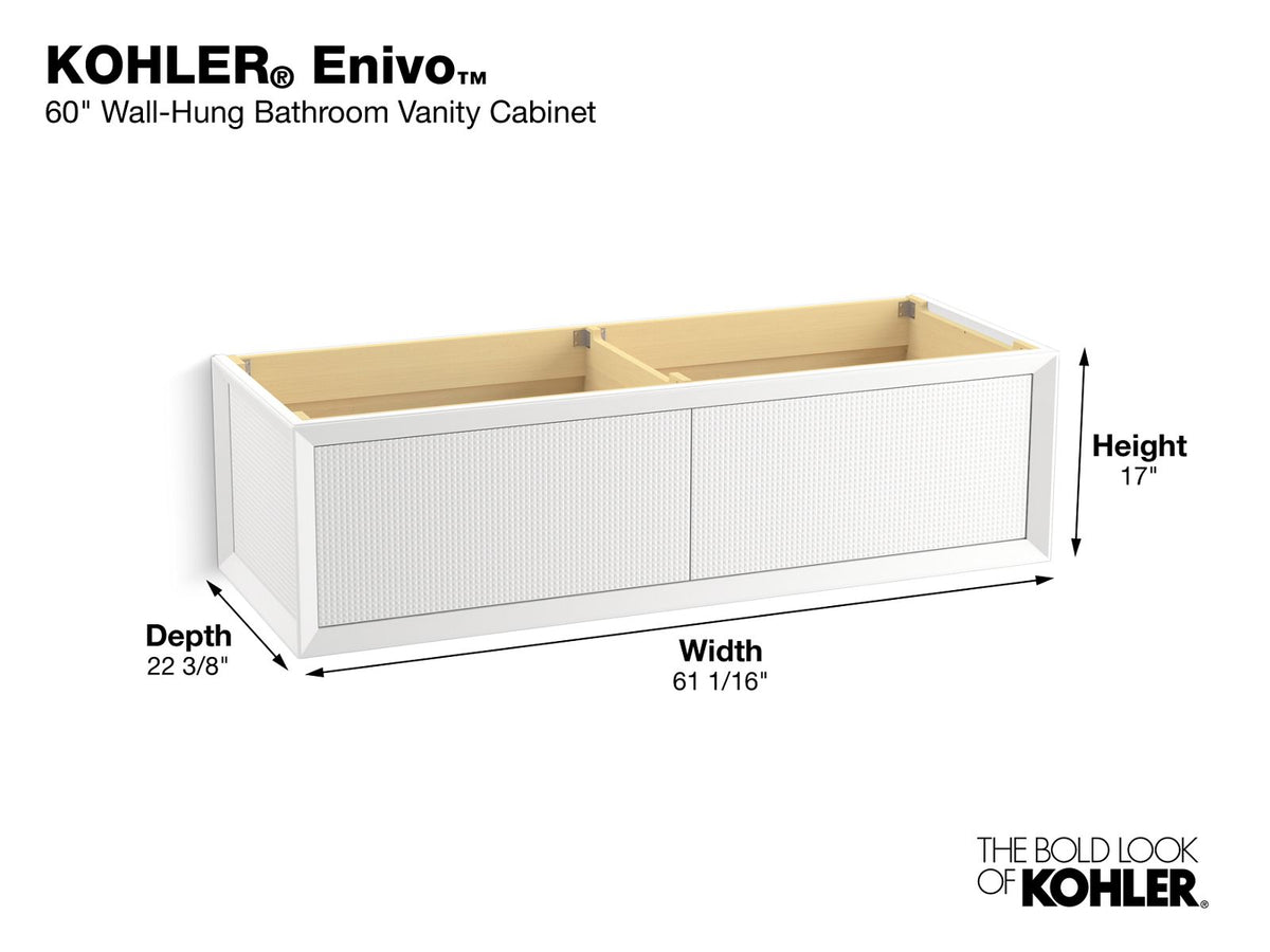 KOHLER K-33563-GL7 Enivo 60" Wall-Hung Bathroom Vanity Cabinet - Gloss Black