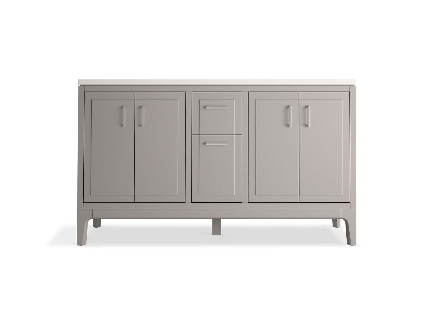 KOHLER K-33555-ASB-1WT Seer 60" Bathroom Vanity Cabinet With Sinks And Quartz Top In Mohair Grey