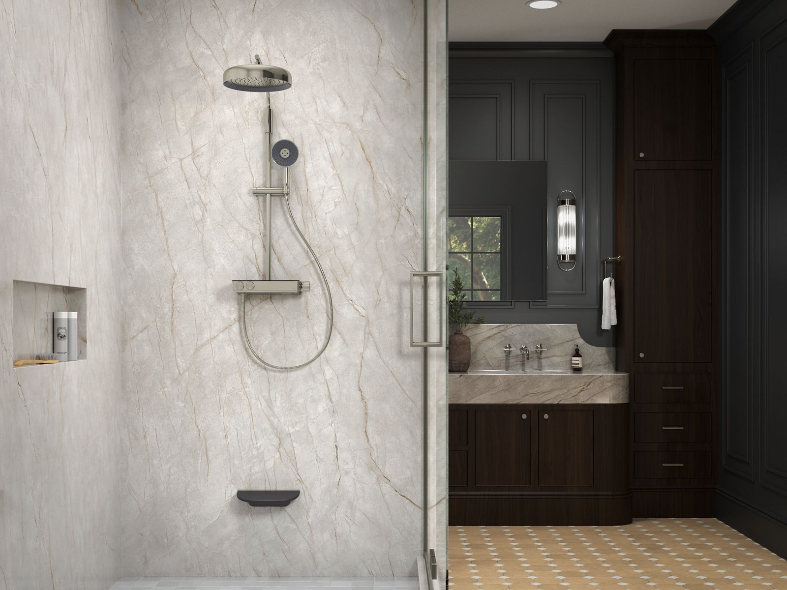 KOHLER K-26337-9-CP Anthem Two-Way Exposed Thermostatic Valve With Shower Column For Rainhead And Handshower - Polished Chrome