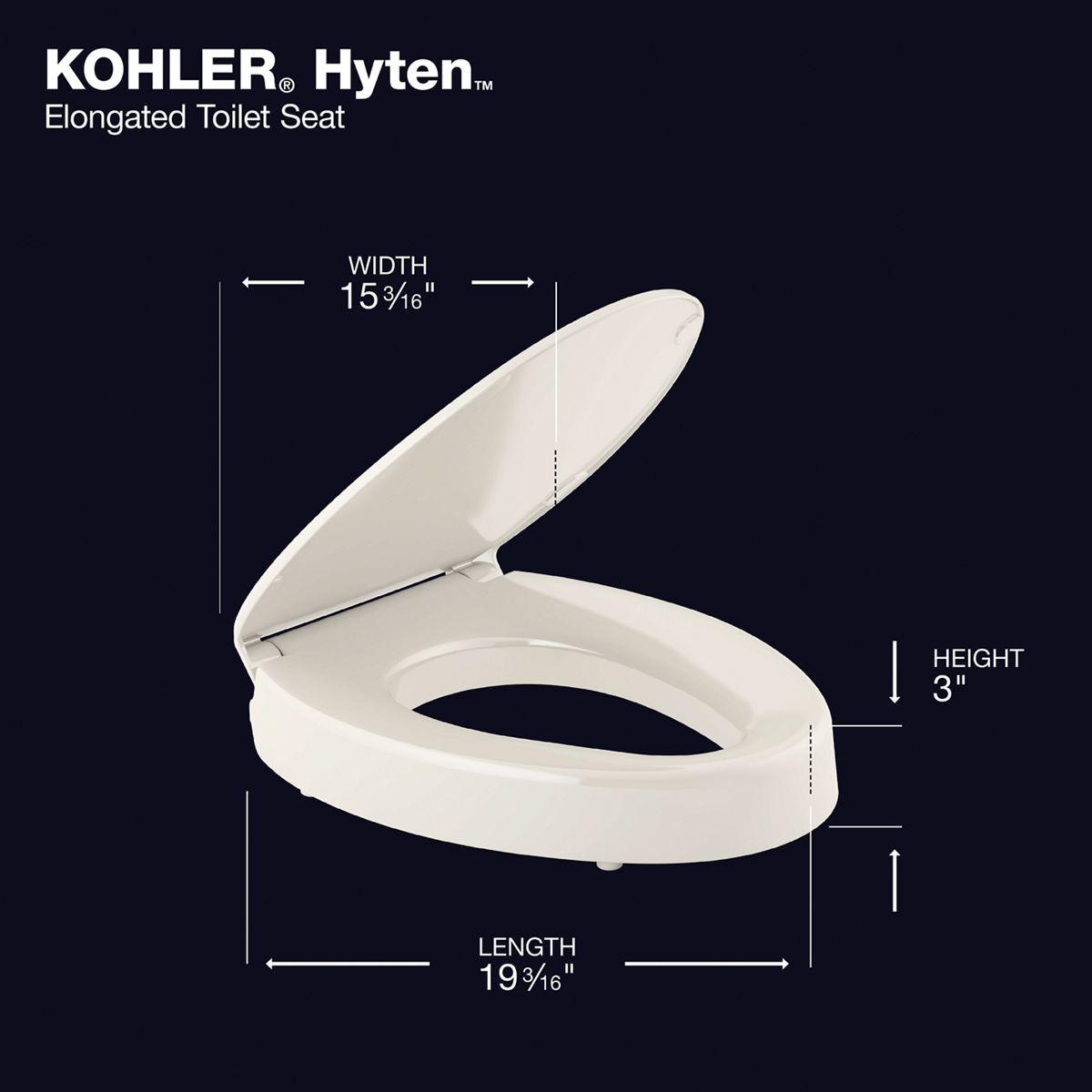 KOHLER K-25875-7 Hyten Elevated Quiet-Close Elongated Toilet Seat - Black Black