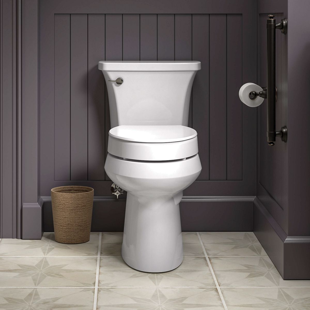 KOHLER K-25875-7 Hyten Elevated Quiet-Close Elongated Toilet Seat - Black Black