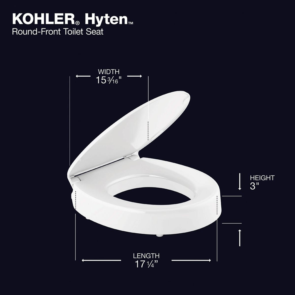 KOHLER K-25876-96 Hyten Elevated Quiet-Close Round-Front Toilet Seat - Biscuit