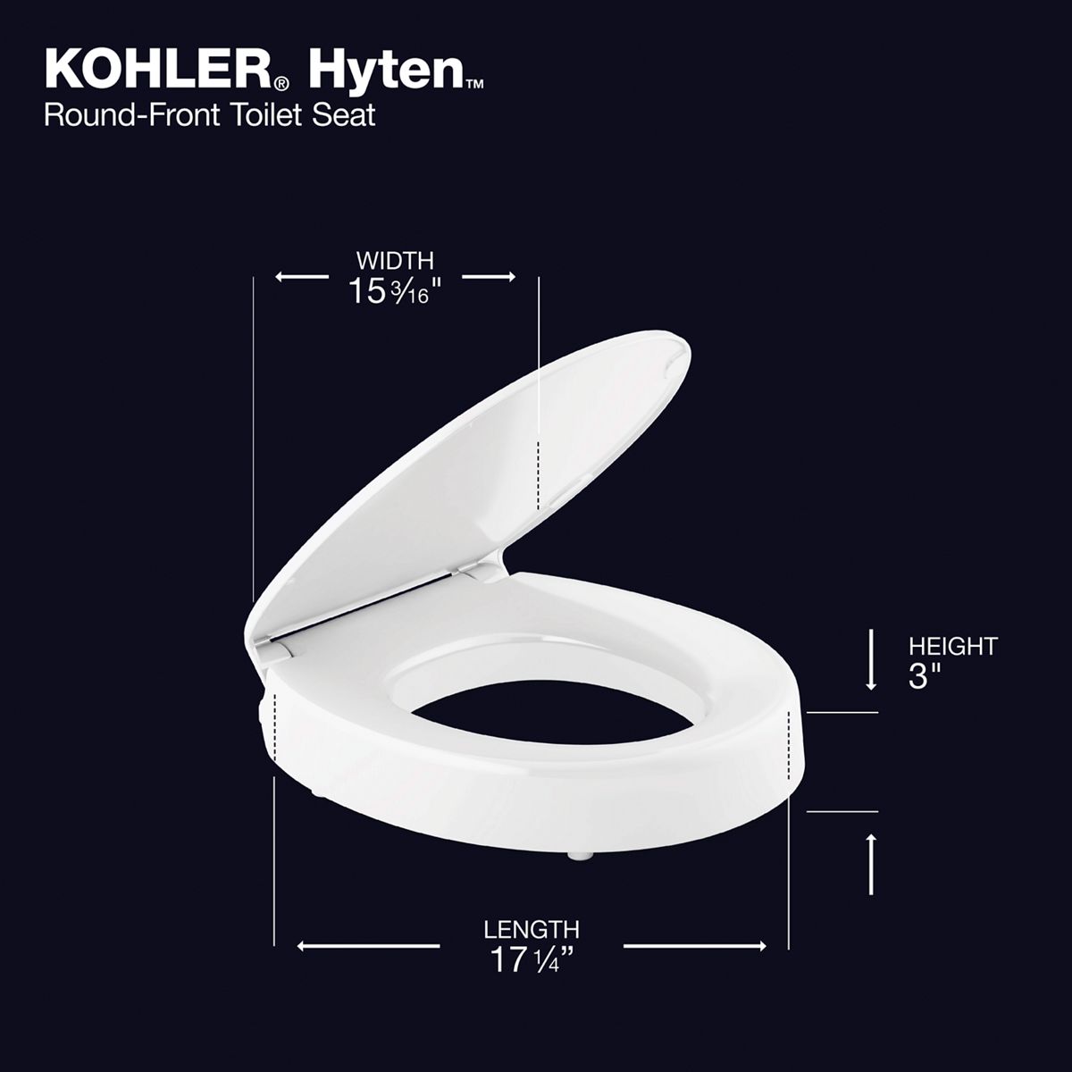 KOHLER K-25876-96 Hyten Elevated Quiet-Close Round-Front Toilet Seat - Biscuit