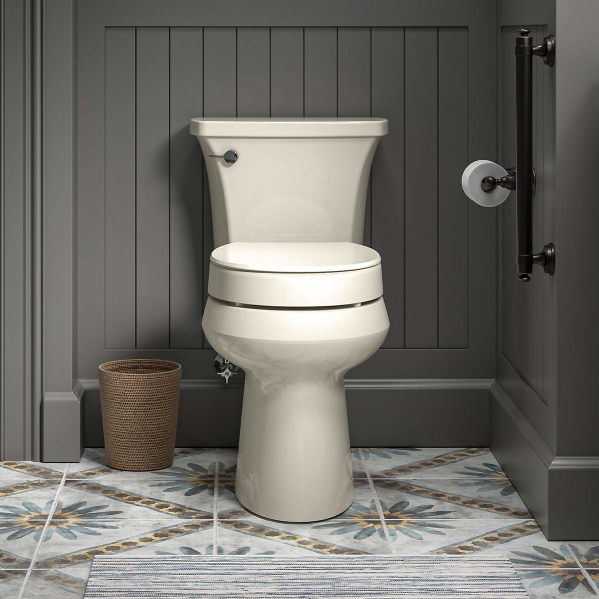 KOHLER K-25876-96 Hyten Elevated Quiet-Close Round-Front Toilet Seat - Biscuit
