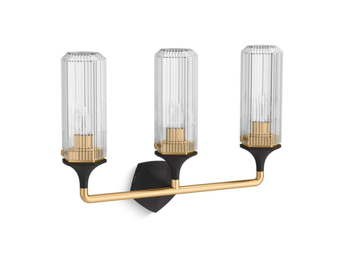 KOHLER K-31778-SC03-BML Occasion Three-Light Sconce - Black With Brass Trim