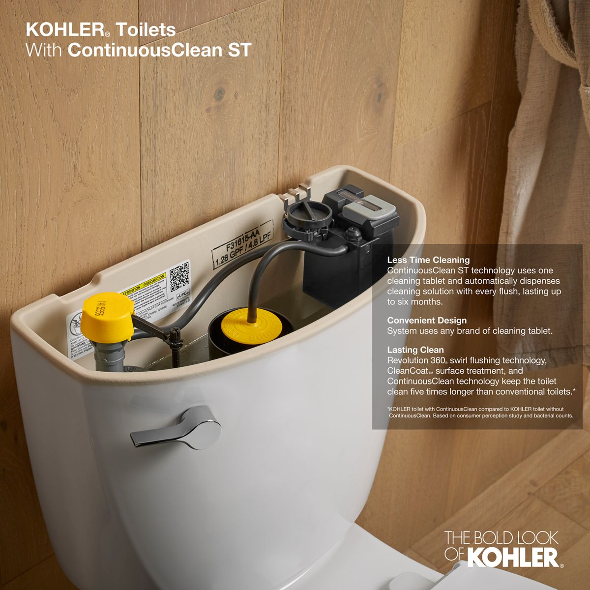 KOHLER K-31624-96 Cimarron ContinuousClean ST two-piece elongated toilet, 1.28 gpf - Biscuit