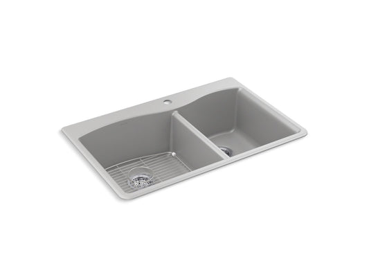 KOHLER K-28002-1-CM4 Kennon 33" Top-/Undermount Double-Bowl Kitchen Sink In Matte Grey