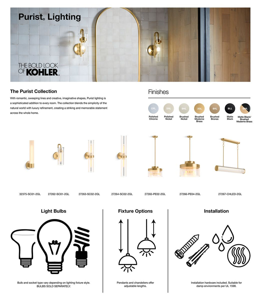 KOHLER K-32375-SC01-BLL Purist One-Light Sconce - Matte Black