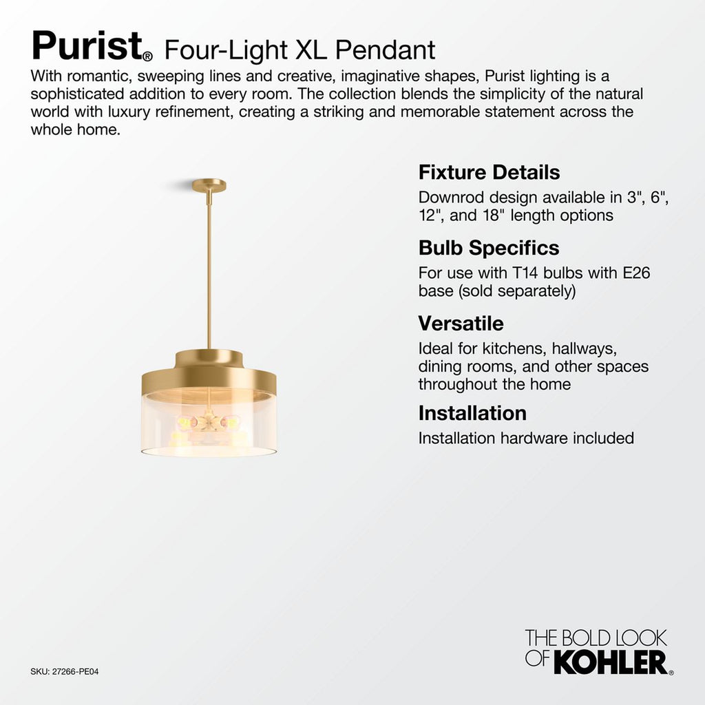 KOHLER K-27266-PE04-BLL Purist 18" Pendant - Matte Black