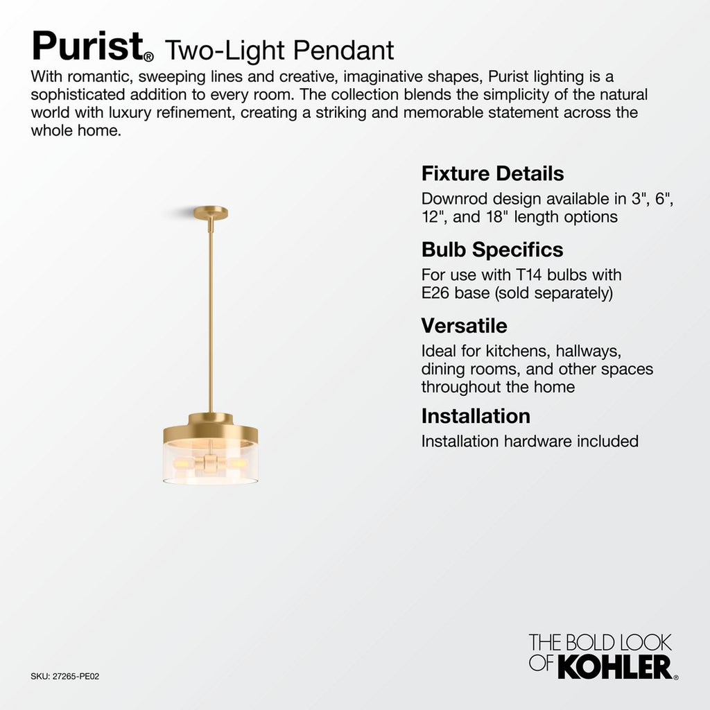 KOHLER K-27265-PE02-BLL Purist 12-1/2" Pendant - Matte Black