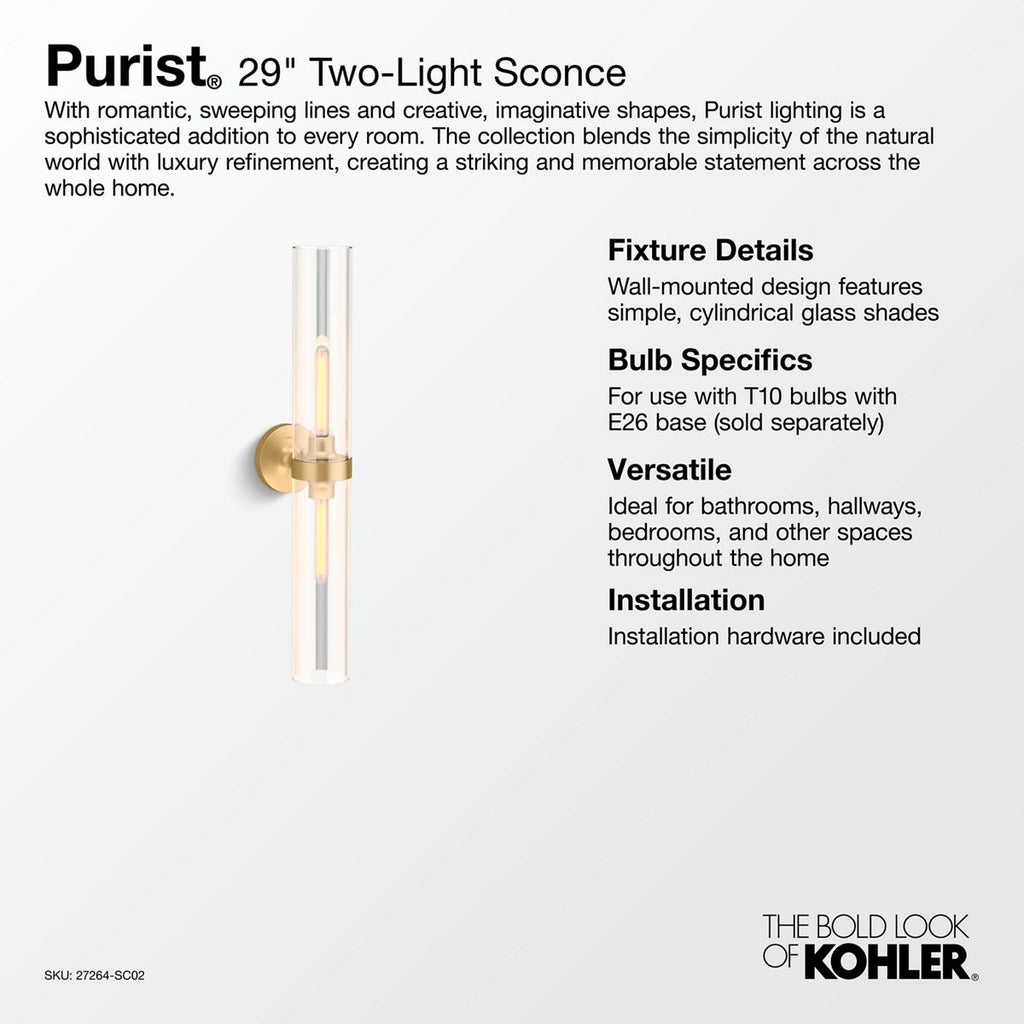 KOHLER K-27264-SC02-TTL Purist Two-Light Sconce - Titanium