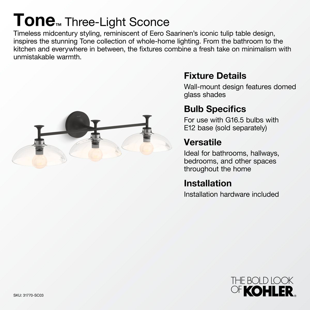 KOHLER K-31770-SC03-2GL Tone Three-Light Sconce - Brushed Moderne Brass