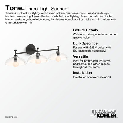 KOHLER K-31770-SC03-BML Tone Three-light sconce - Black with Brass Trim