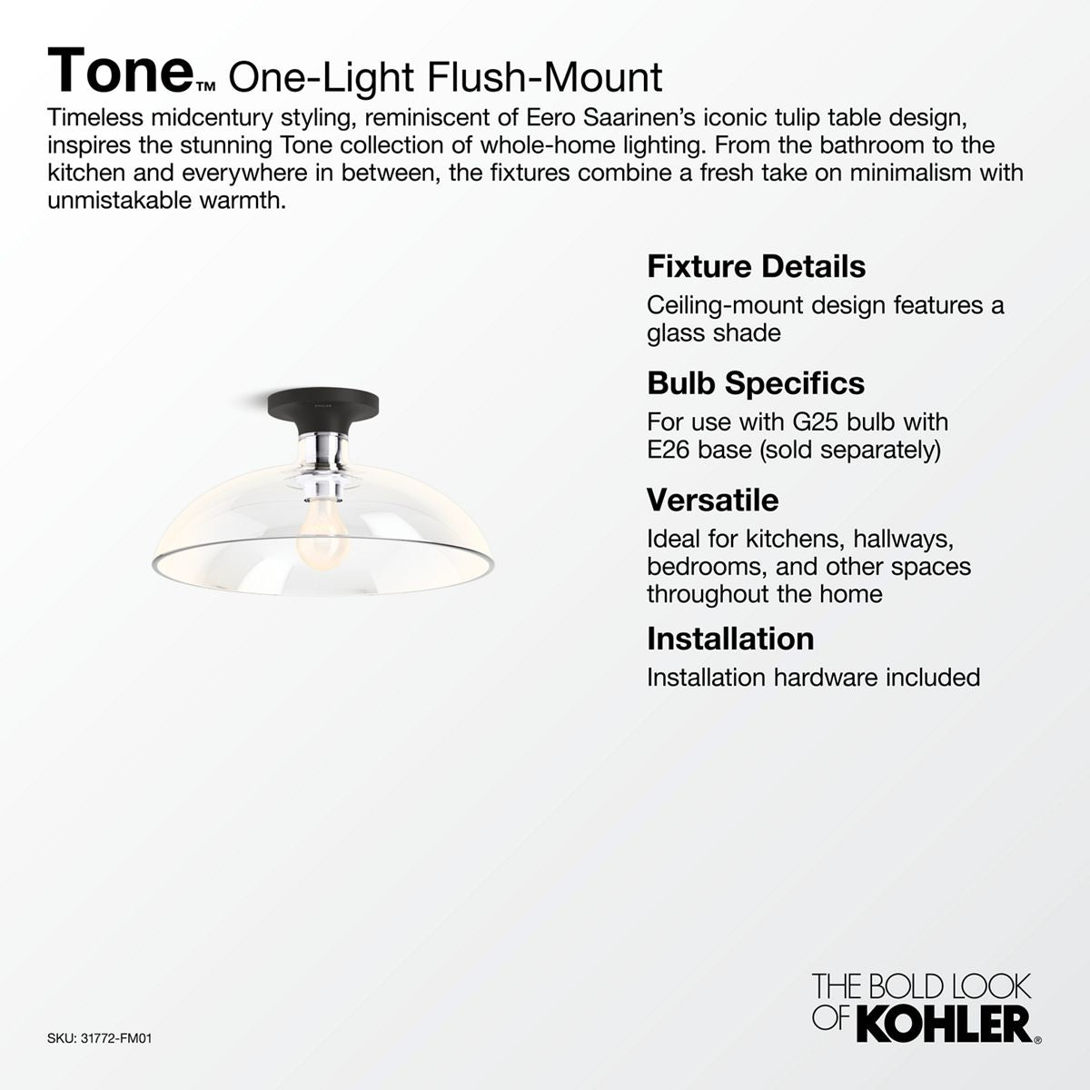 KOHLER K-31772-FM01-BLL Tone 15" Flush-Mount - Matte Black