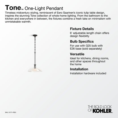KOHLER K-31771-PE01-BLL Tone 15" pendant - Matte Black