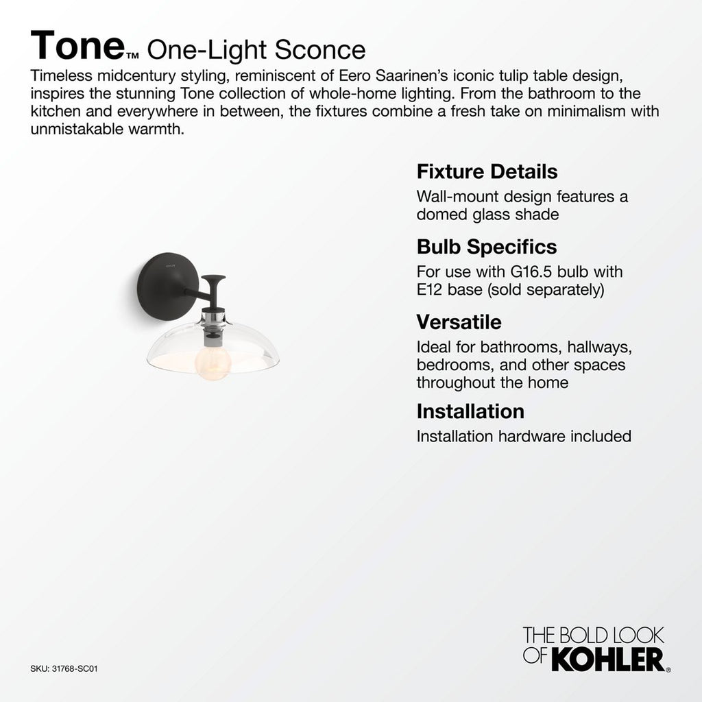KOHLER K-31768-SC01-BLL Tone One-Light Sconce - Matte Black