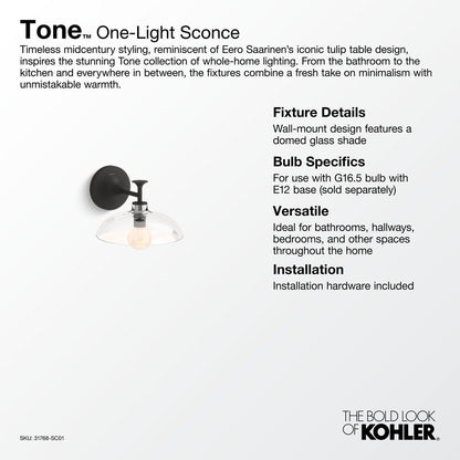 KOHLER K-31768-SC01-BLL Tone One-light sconce - Matte Black