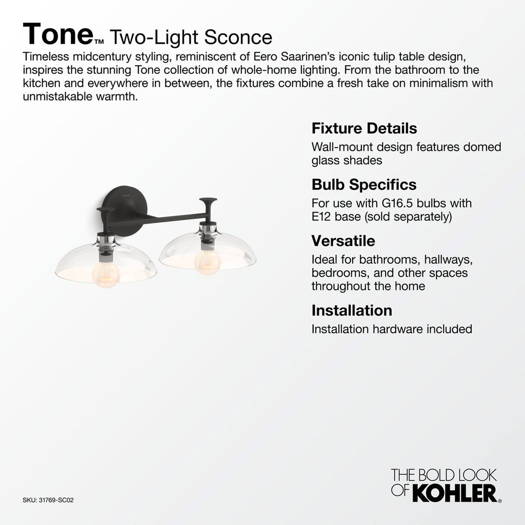 KOHLER K-31769-SC02-BLL Tone Two-Light Sconce - Matte Black