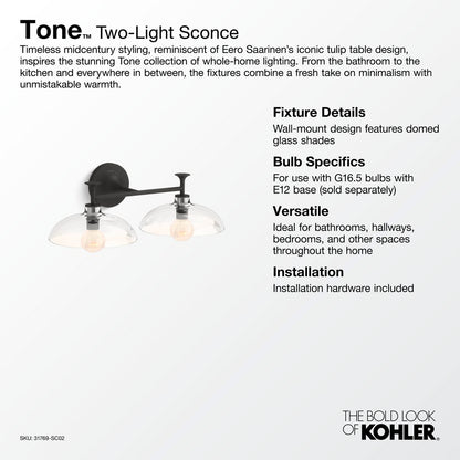 KOHLER K-31769-SC02-BNL Tone Two-light sconce - Brushed Nickel