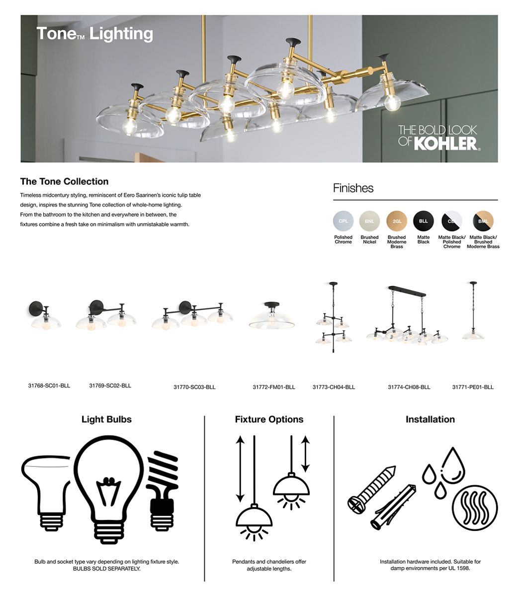 KOHLER K-31768-SC01-BLL Tone One-Light Sconce - Matte Black