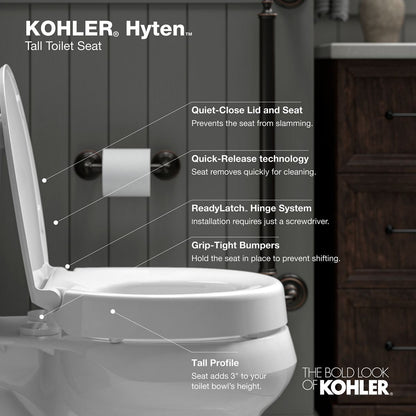 KOHLER K-25876-7 Hyten Elevated Quiet-Close round-front toilet seat - Black Black