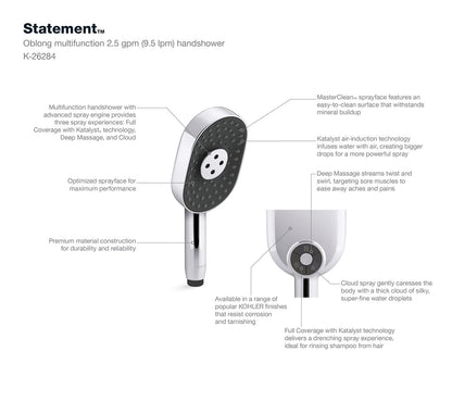 KOHLER K-26284-2MB Statement Oblong three-function handshower, 2.5 gpm - Vibrant Brushed Moderne Brass