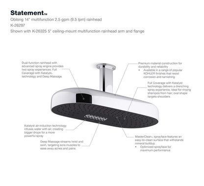 KOHLER K-26297-BN Statement Oblong 18" two-function rainhead, 2.5 gpm - Vibrant Brushed Nickel