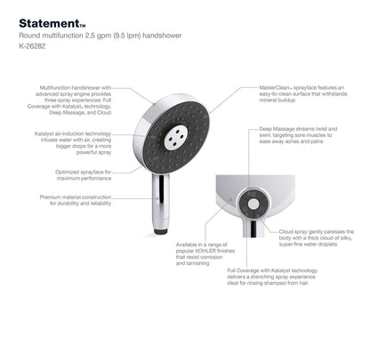 KOHLER K-26282-2MB Statement Round three-function handshower, 2.5 gpm - Vibrant Brushed Moderne Brass