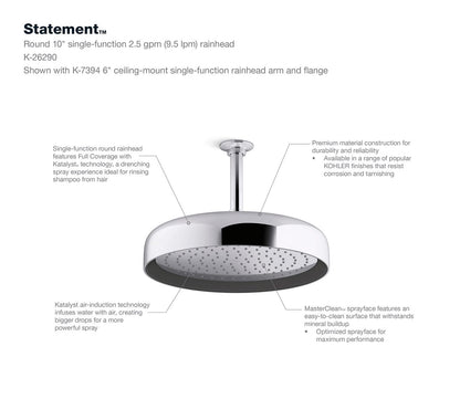 KOHLER K-26291-BL Statement Round 12" single-function rainhead, 2.5 gpm - Matte Black
